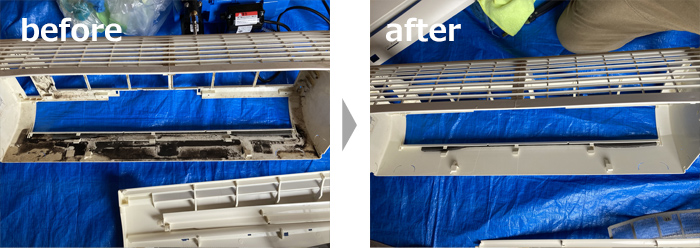 三菱＆三菱重工＆東芝＆富士通製　エアコンクリーニング例　エアコンパーツ類洗浄